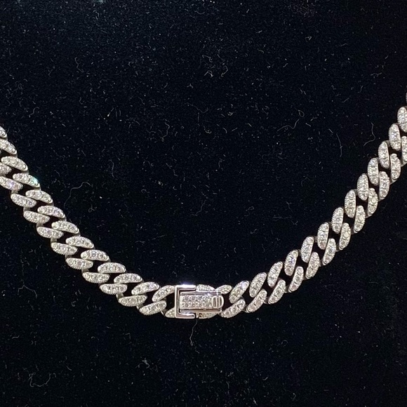 BSI 925 Sterling Reversible Rhinestone Polished Curb Chain Choker Necklace 17" - Picture 14 of 16